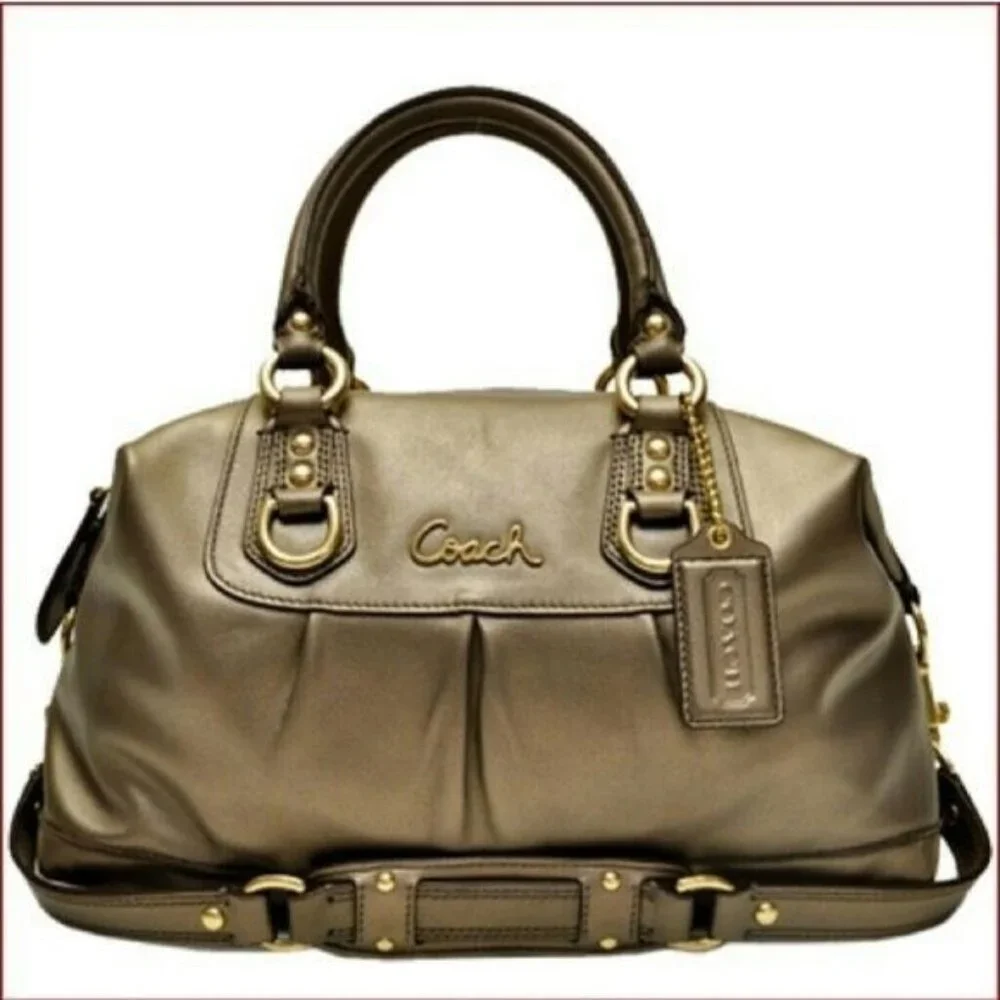 Euc Coach Ashley Bronze Leather Shoulder Bag Handbag Purse